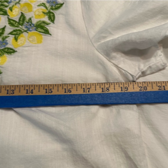 Talbots Small Linen Embroidered Lemons Tie Short Sleeve Top Linen blended  (b5 - Picture 7 of 8